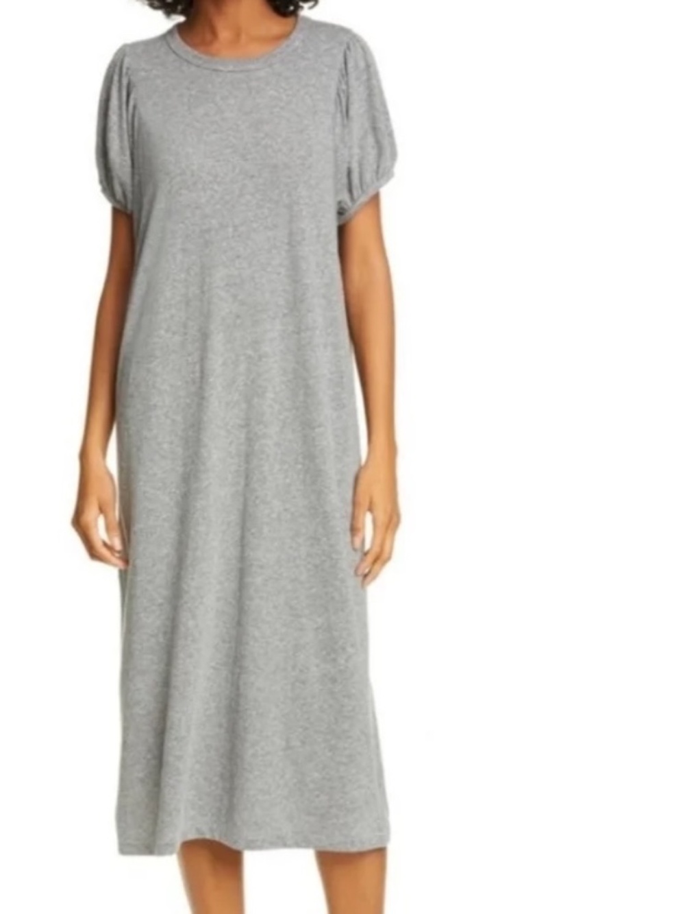 THE GREAT. Size 3. Large. Heathered Grey Puff Short Sleeve Midi / Maxi Dress